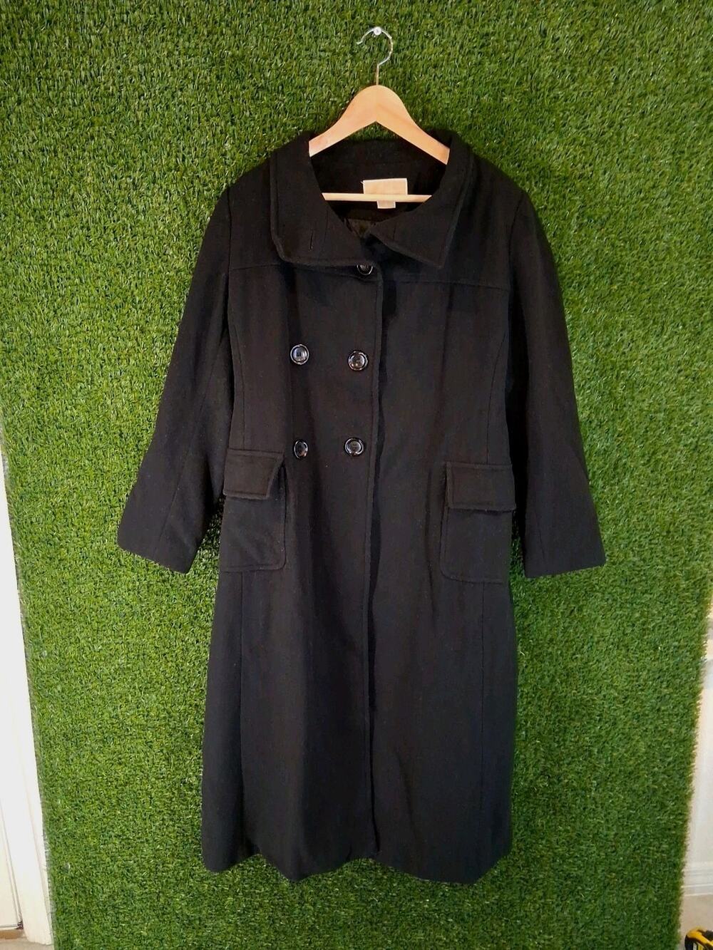 MICHAEL Michael Kors Women's Size 8 Black Double Breasted Wool Blend Long Coat